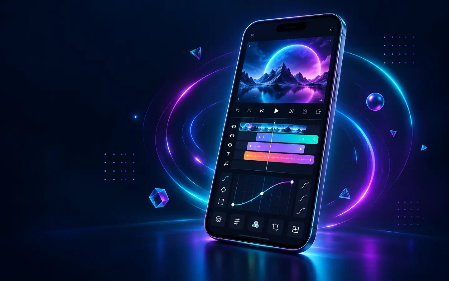 Original motion-design editor interface displayed on a smartphone